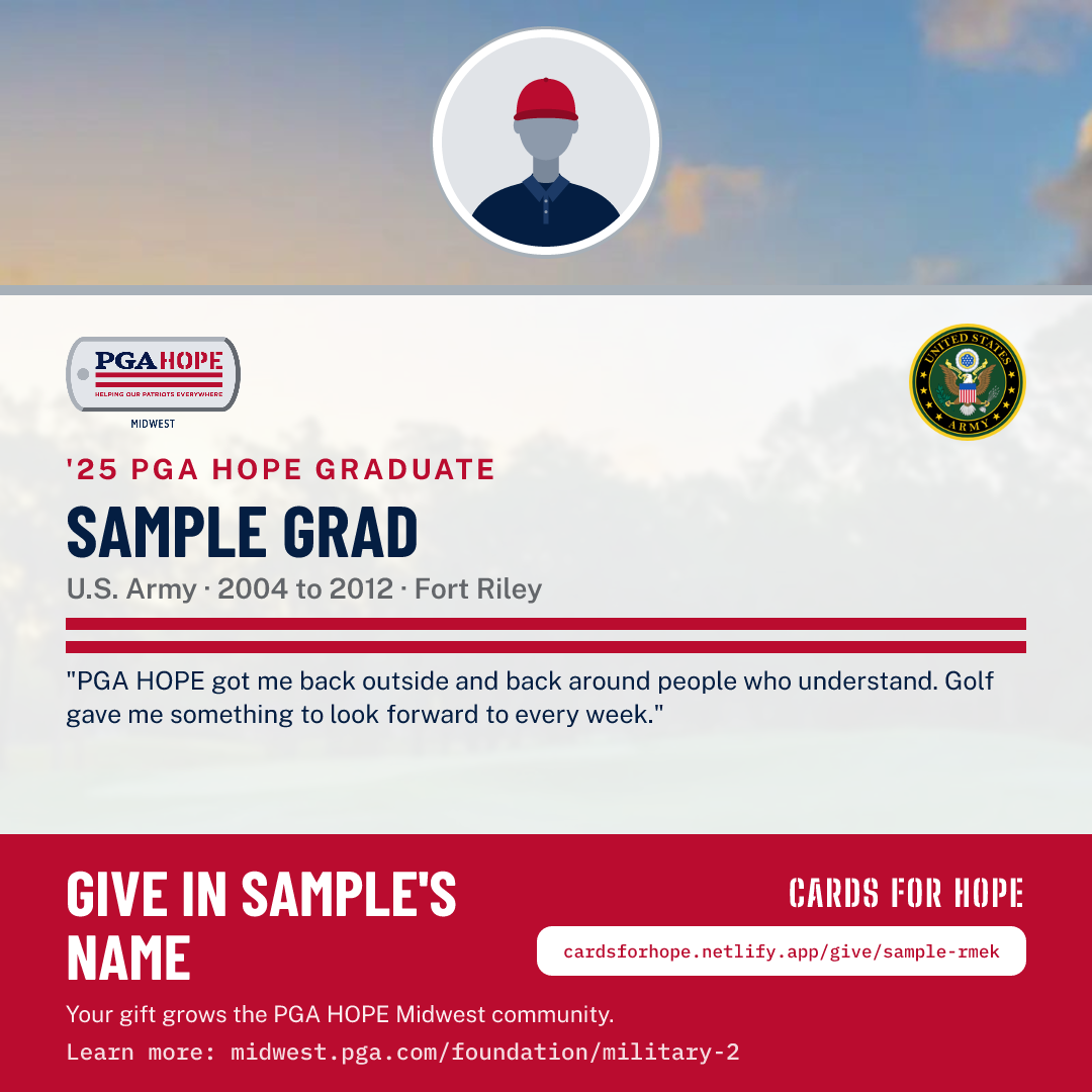 Example card for a made-up grad named Sample Grad